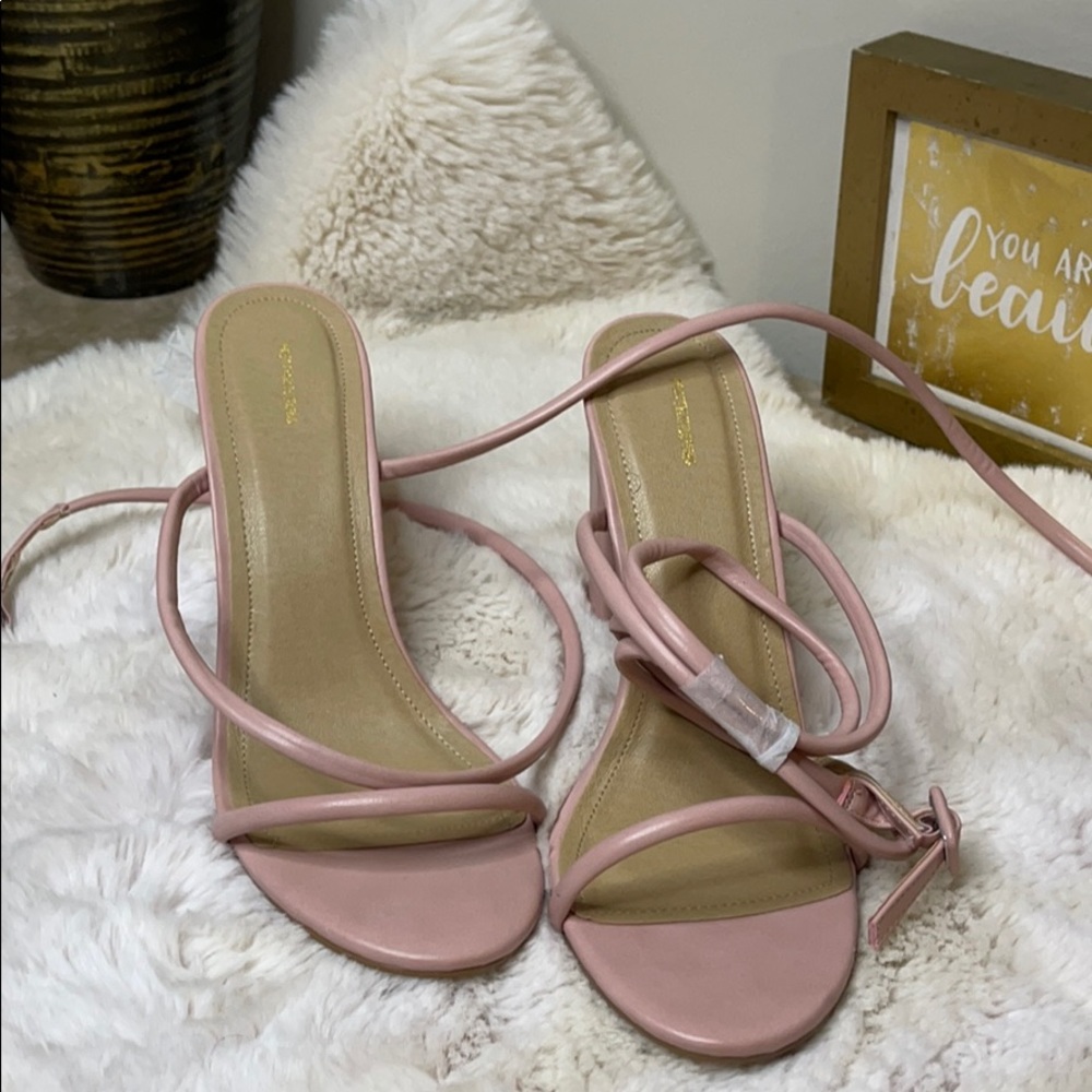 Pretty Little thing string heels in pastel pink